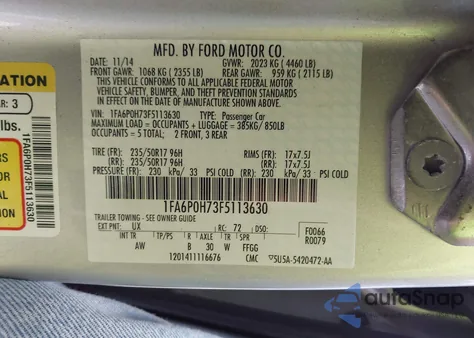 2015 Ford Fusion Se из США, поврежденный, VIN 1FA6P0H73F5113630